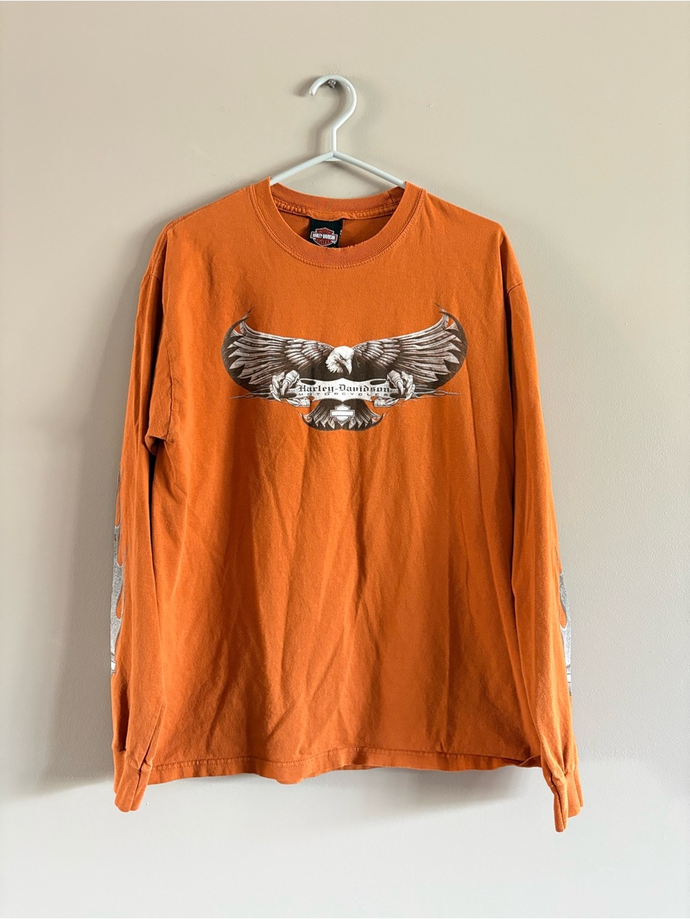 Harley-Davidson Orange Long Sleeve Eagle Graphic Tee made in Canada 🇨🇦